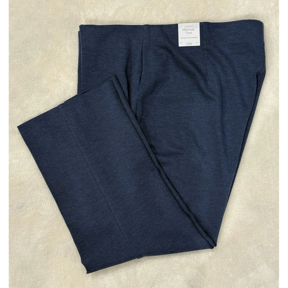 NWT Talbots Women's MONTAUK Pants Sz 22W Blue High Waist Ankle Flare Leg Pull-On